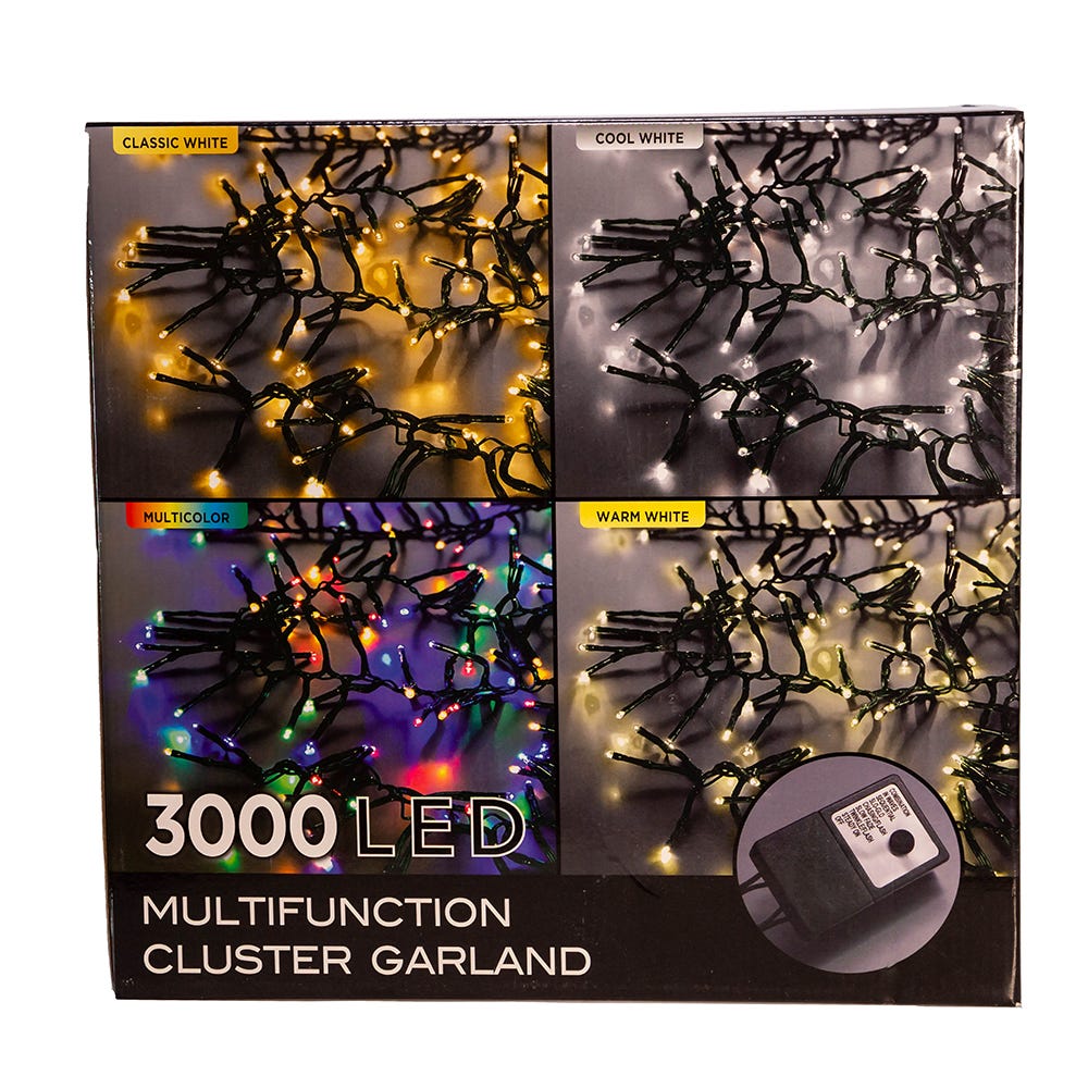 Kurt Adler 3000-Light 98-Foot Cluster Garland with Warm White LED Lights